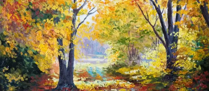 Painting of path through a forest